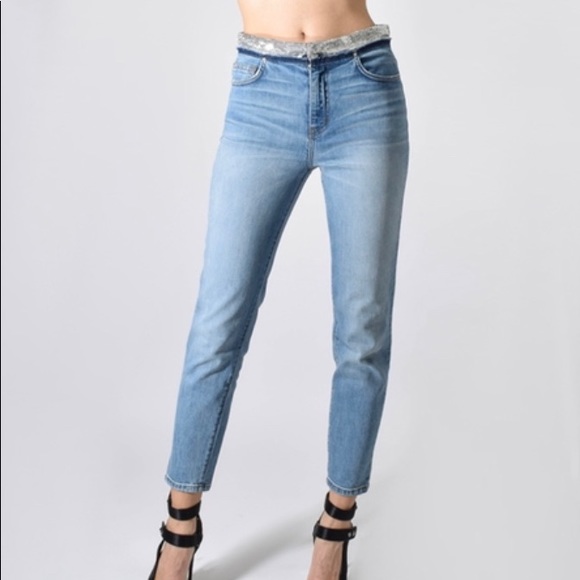 🎁 IRO Jones Sequin-Waist cropped Jeans - Picture 2 of 7